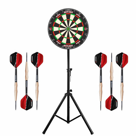 Ruthless Marksman Dartboard & Stand Set - Dart Board, Stand & 2 sets of Brass Darts