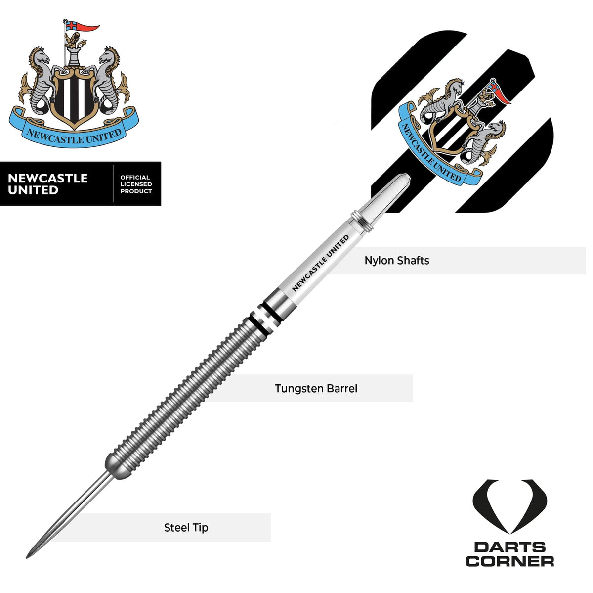 Newcastle United FC - Official Licensed - Steel Tip Darts - Tungsten - 24g