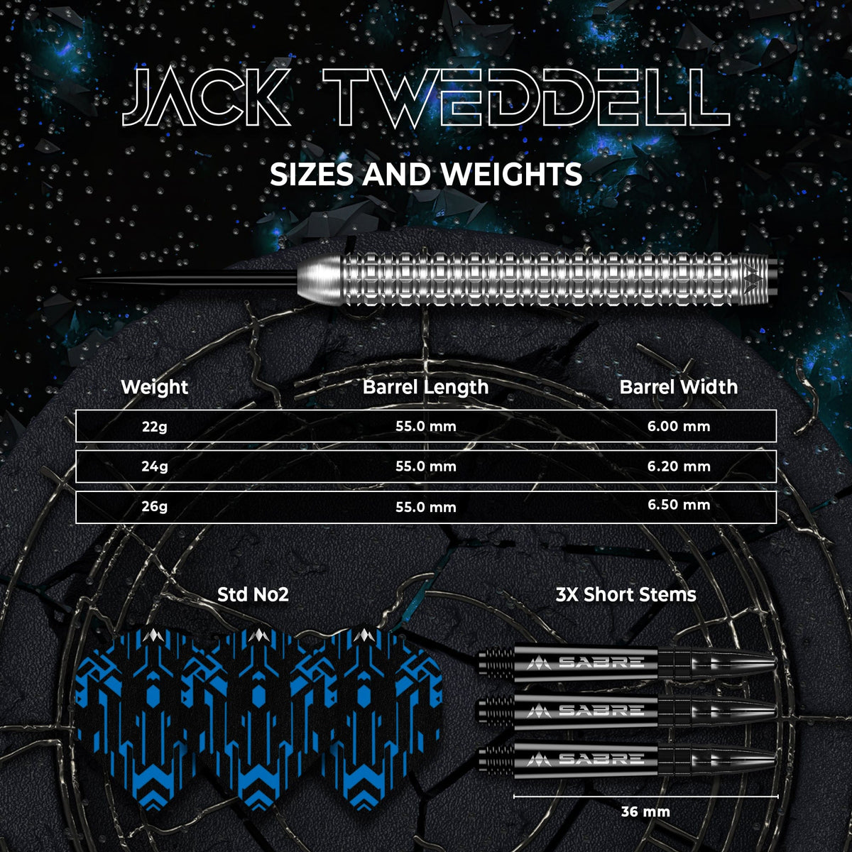 Mission Jack Tweddell Darts - Steel Tip - 95% Tungsten -  Silver