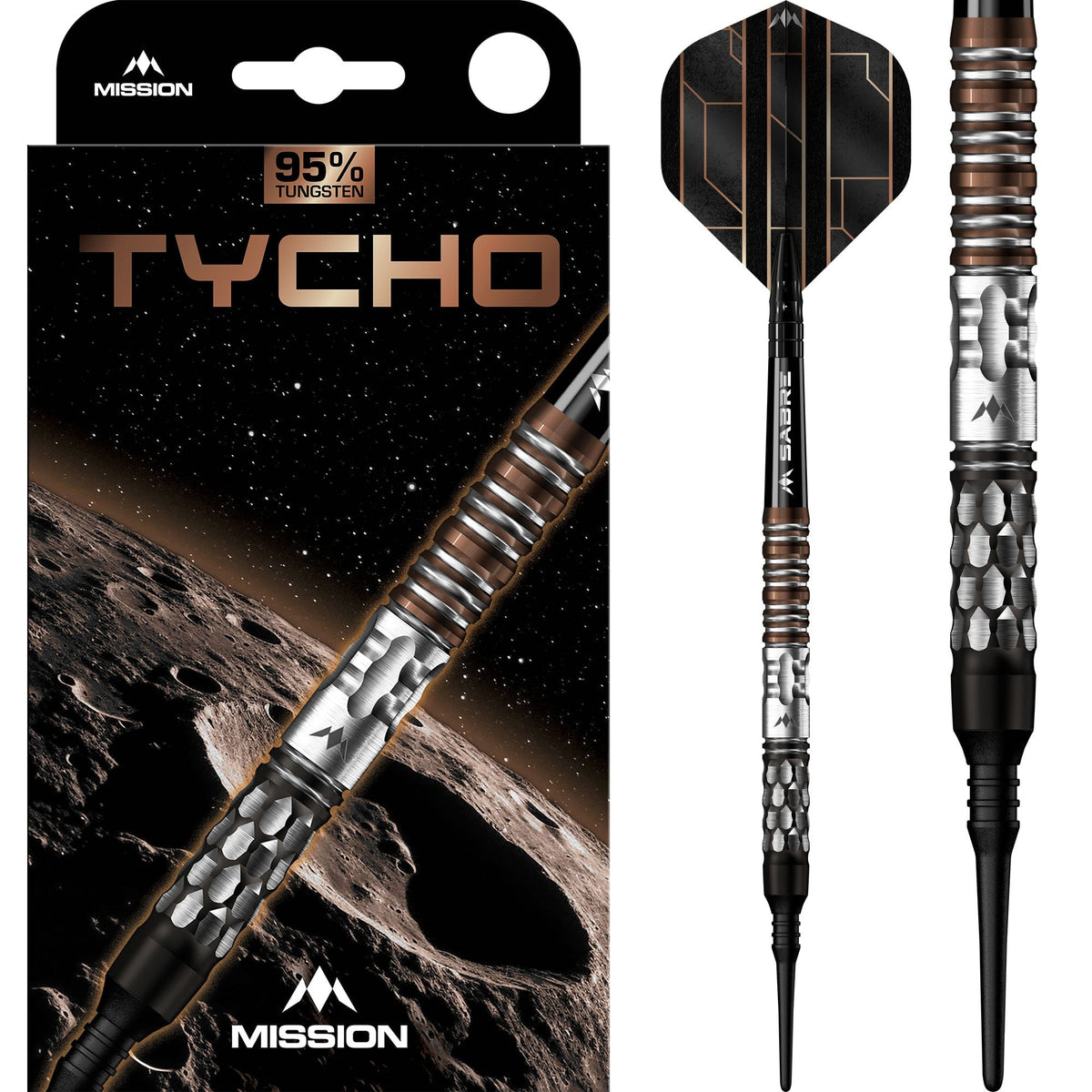 Mission Tycho Darts - Soft Tip - 90% Tungsten - Black & Bronze PVD - 20g