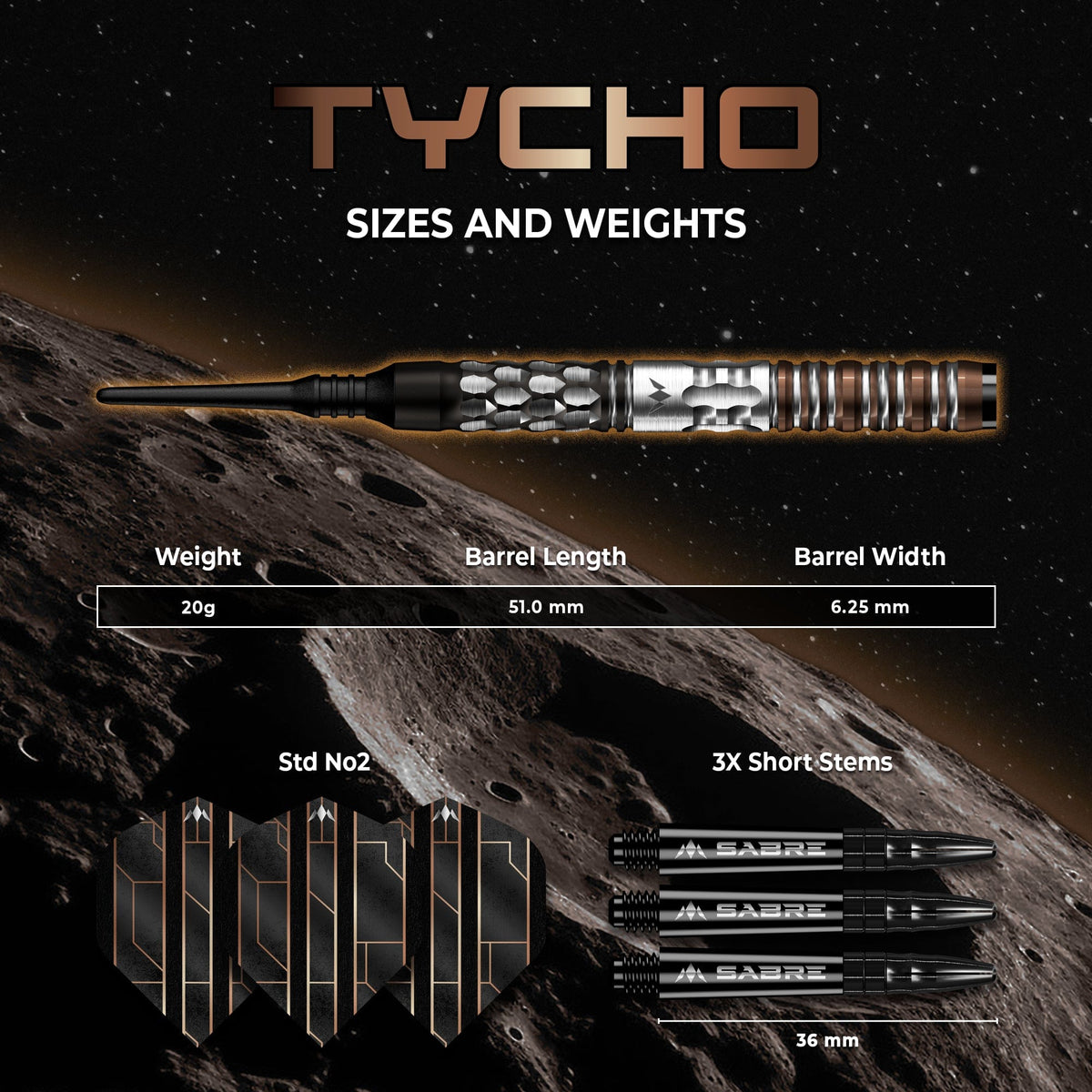 Mission Tycho Darts - Soft Tip - 95% Tungsten - Black & Bronze PVD - 20g