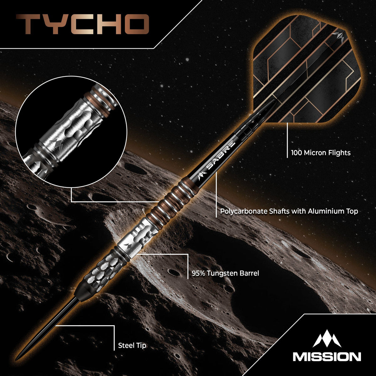 Mission Tycho Darts - Steel Tip - 90% Tungsten - Black & Bronze PVD