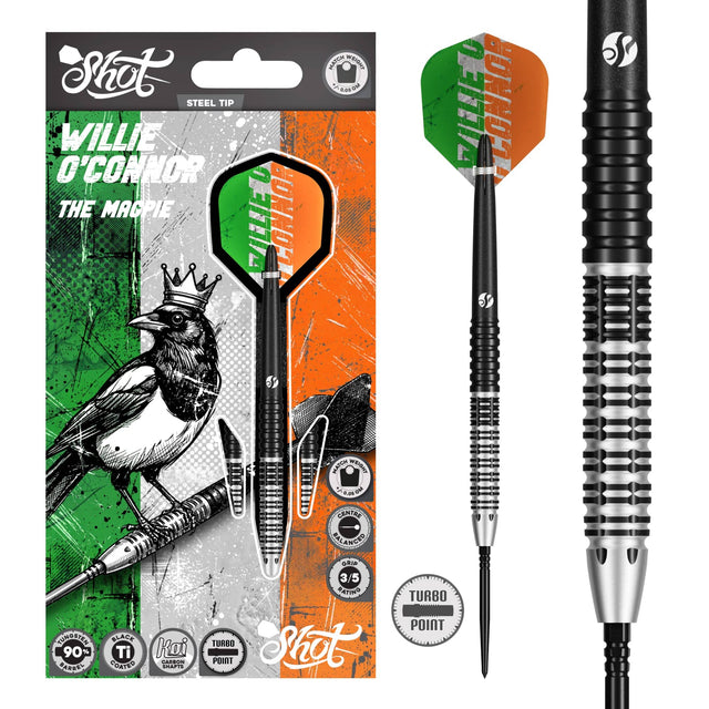Shot Pro Series Turbo Darts - Steel Tip - 90% Tungsten - Willie O Connor - Magpie