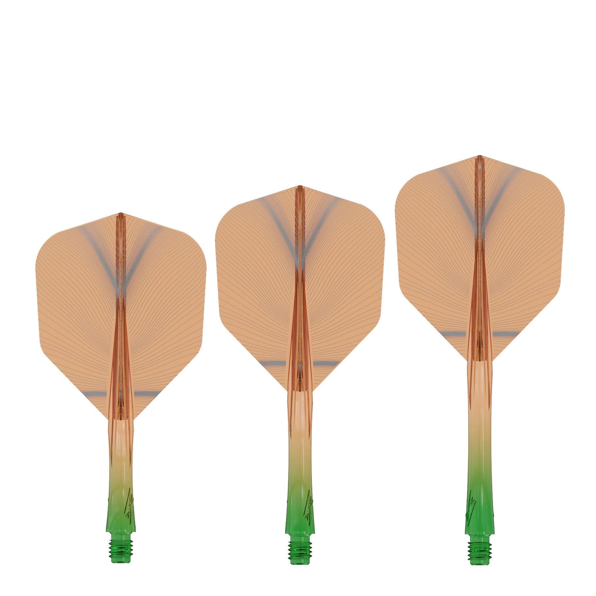 Caliburn SUP Flights - Moulded Shaft and Flight -  Standard No6 - Feather - Green & Orange