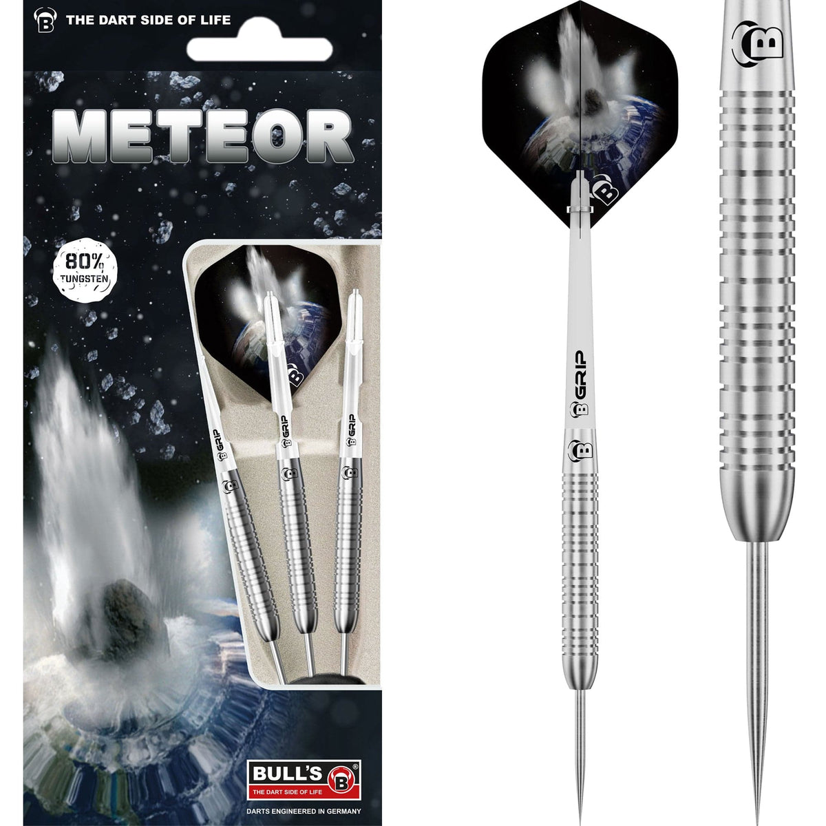 BULL'S Meteor Darts - Steel Tip - 80% Tungsten - MT4 - Ringed 22g