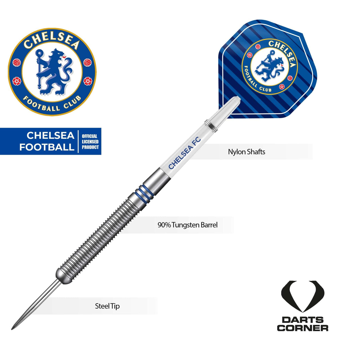 Chelsea Football Darts - Steel Tip Tungsten - Official Licensed - Chelsea FC - 24g