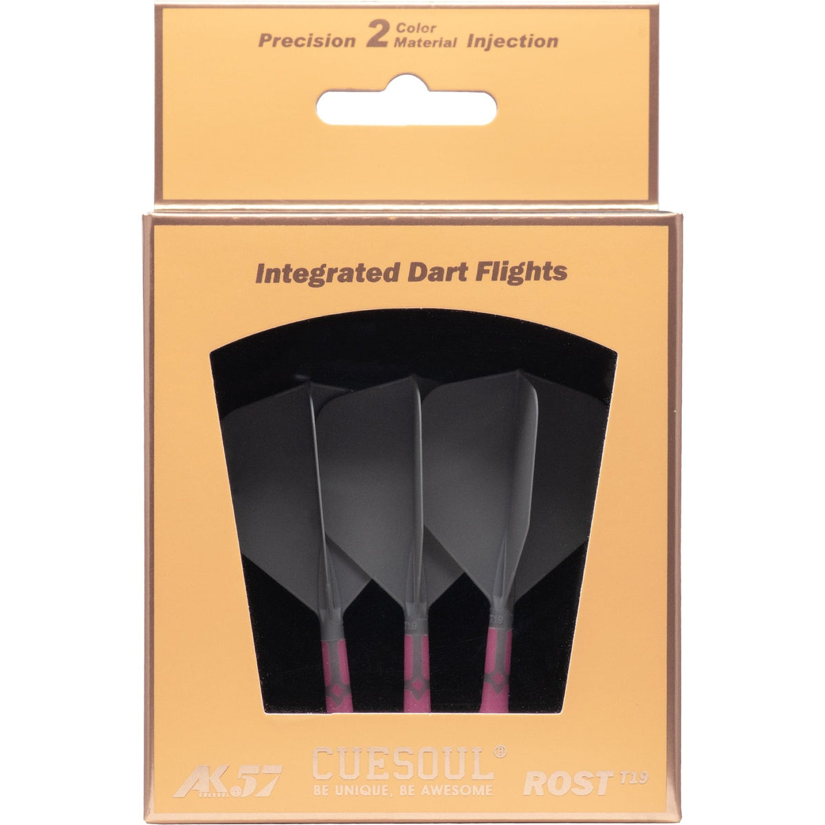 *Cuesoul Rost T19 Integrated Dart Shaft and Flights - Big Wing - Pink with Grey Flight