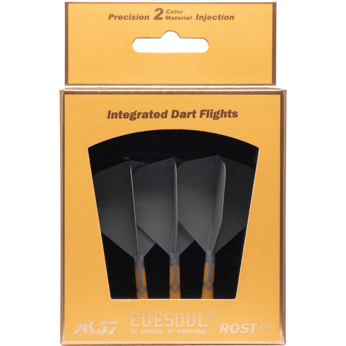Cuesoul Rost T19 Integrated Dart Shaft and Flights - Big Wing - Yellow with Grey Flight