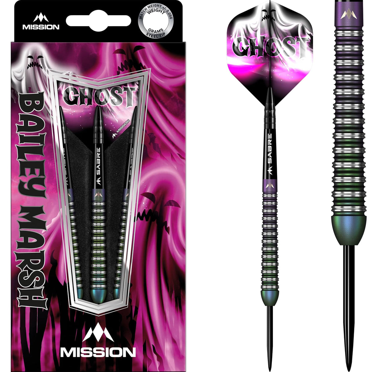 *Mission Bailey Marsh Darts - Steel Tip - 90% - Coral PVD Coating - Ghost 23g