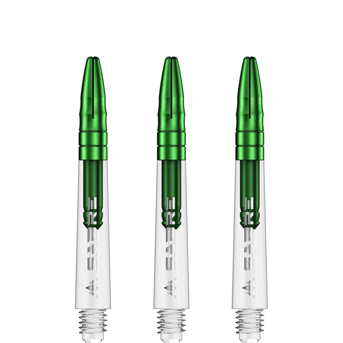 Mission Sabre Shafts - Polycarbonate Dart Stems - Clear - Green Top Tweenie