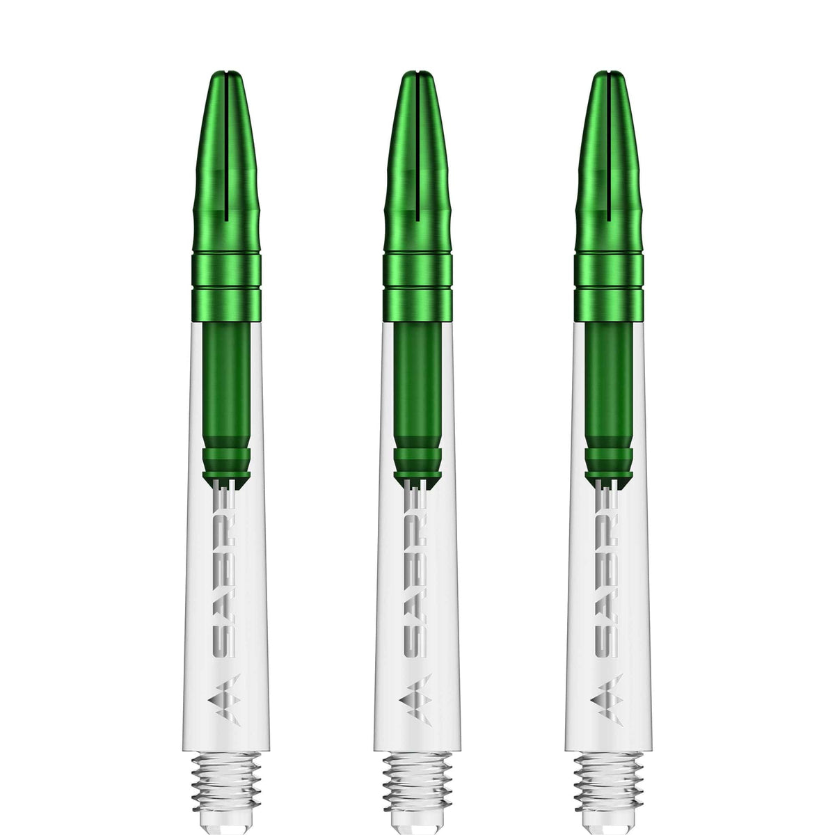 Mission Sabre Shafts - Polycarbonate Dart Stems - Clear - Green Top Tweenie Plus