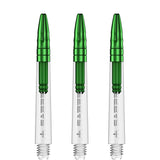 Mission Sabre Shafts - Polycarbonate Dart Stems - Clear - Green Top Tweenie Plus