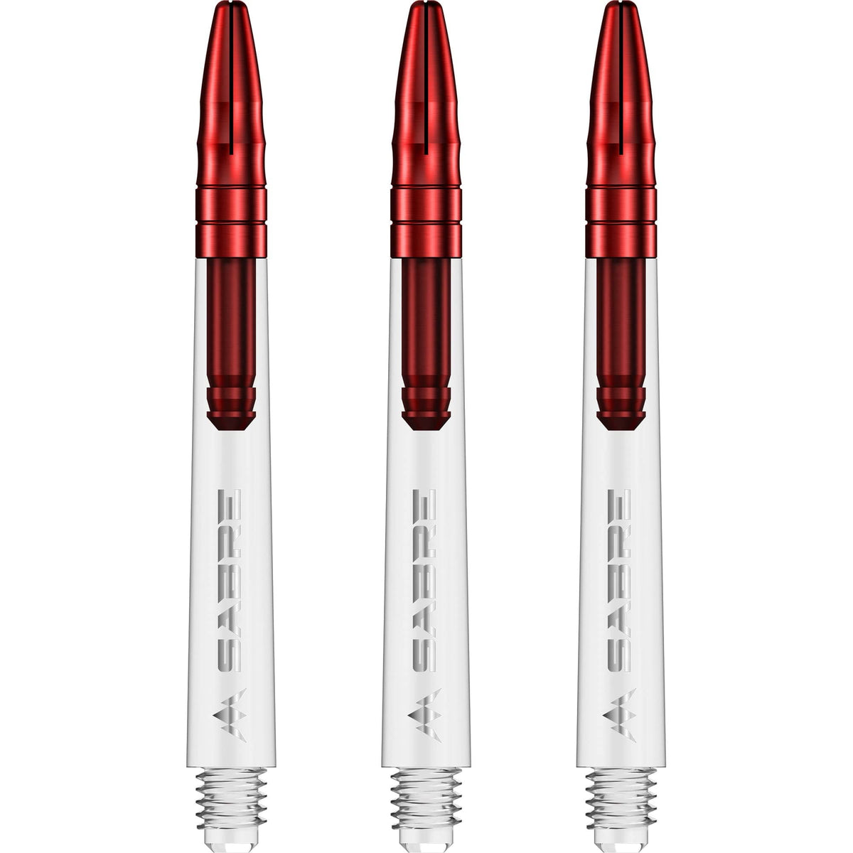 Mission Sabre Shafts - Polycarbonate Dart Stems - Clear - Red Top Medium