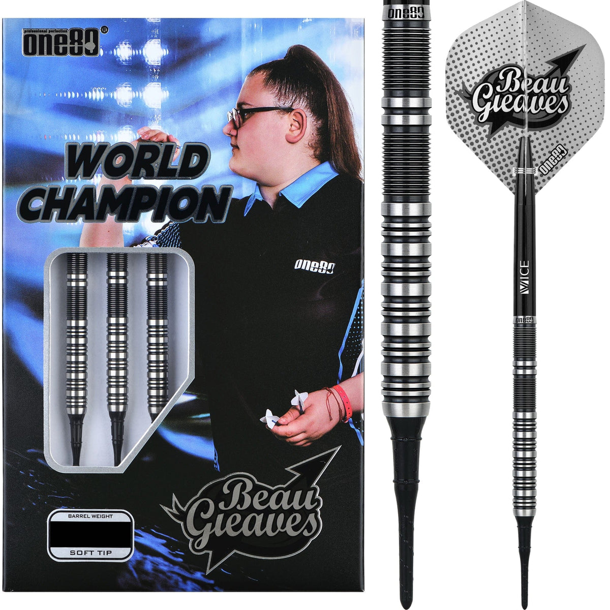 *One80 Beau Greaves Darts - Soft Tip - HD - Black & Silver 18g