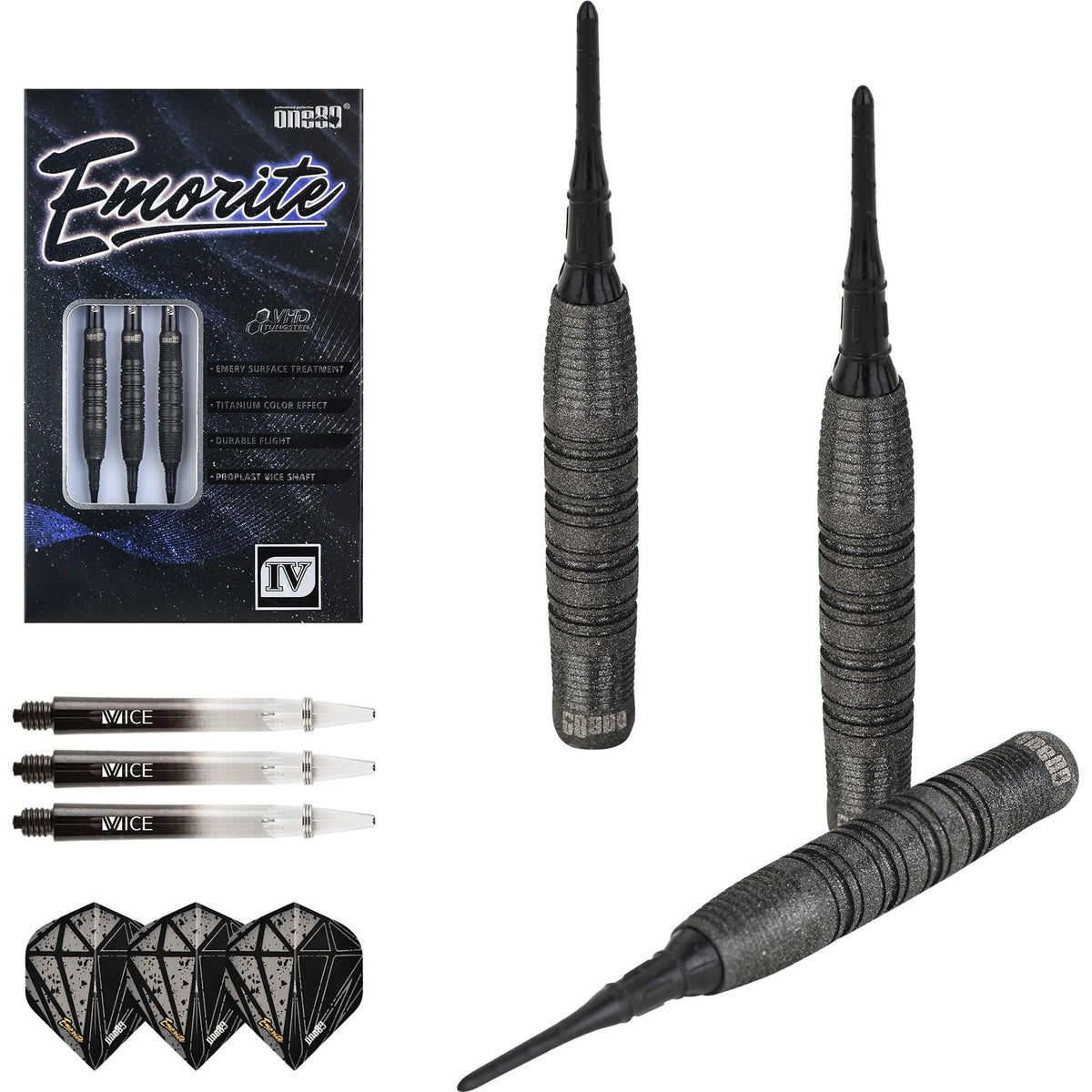 One80 Emorite 04 Darts - Soft Tip - 90% Tungsten - Black 20g