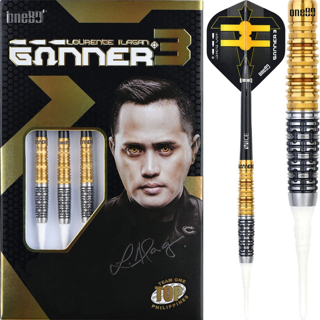 One80 Gunner III Darts - Soft Tip - Lourence Ilagan - Black & Gold 18g
