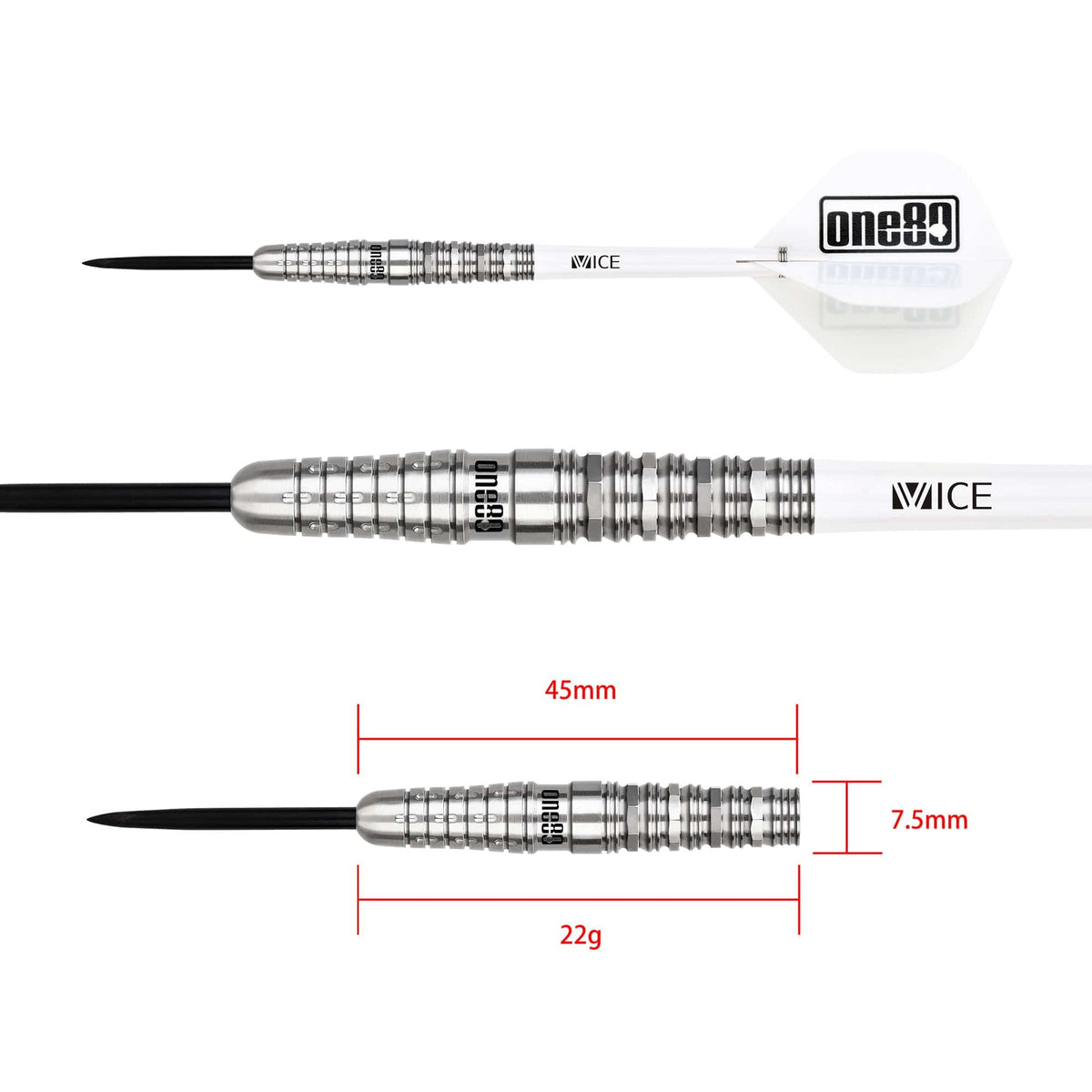 One80 Noriyuki Nakamura Darts - Steel Tip - V2 - Silver - 22g 22g