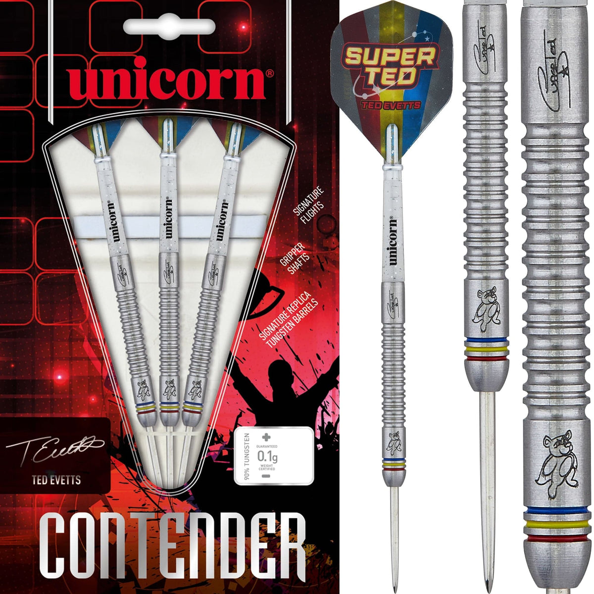 Unicorn Ted Evetts Darts - Steel Tip - Contender - Super Ted - V2 23g