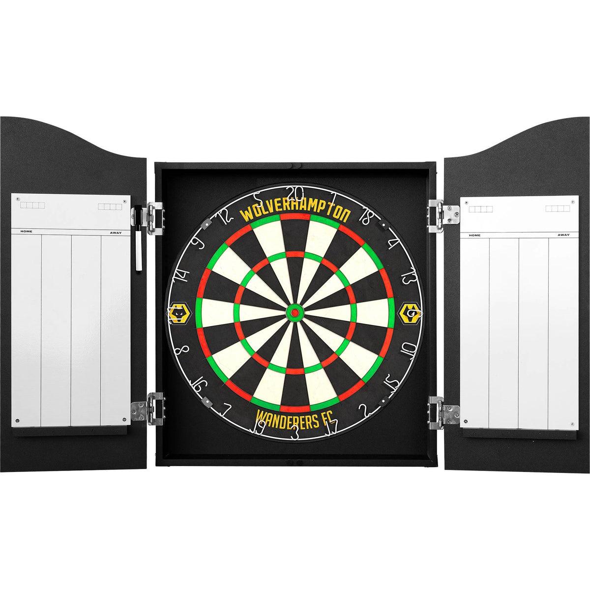 Wolverhampton Wanderers FC Dartboard Cabinet - Official Licensed - C1 - Wolves - Black - Yellow Crest