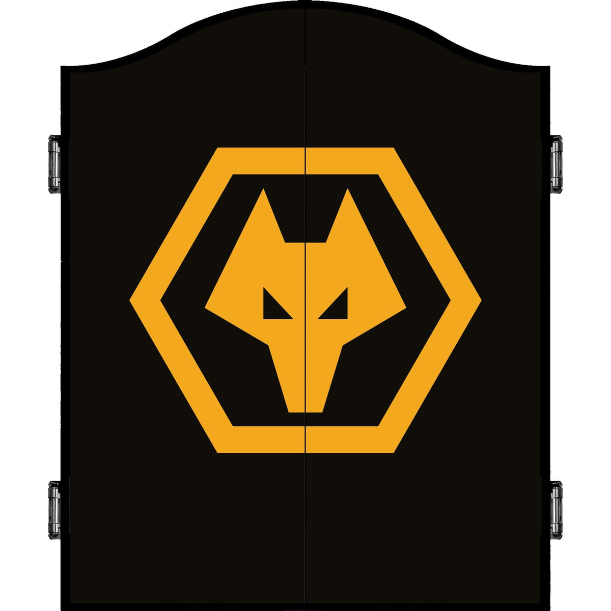 Wolverhampton Wanderers FC Dartboard Cabinet - Official Licensed - C1 - Wolves - Black - Yellow Crest